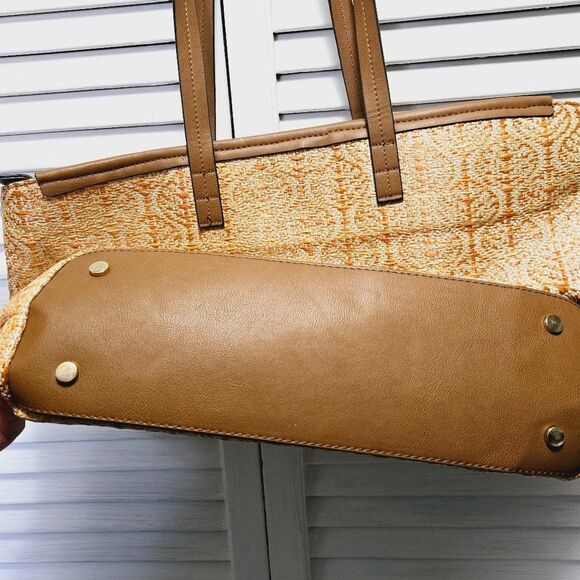 NWT NEW DIRECTIONS ORANGE & TAN TWEED STRAW WOVEN LARGE TOTE HANDBAG/PURSE $88 - Picture 5 of 13